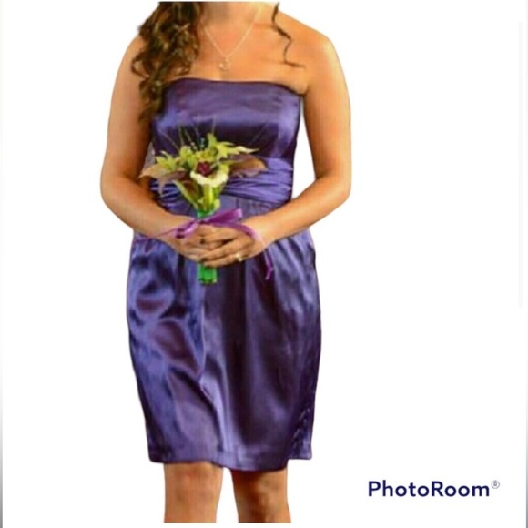 David Bridal Purple Strapless midi dress with pockets size 16 - Picture 9 of 12